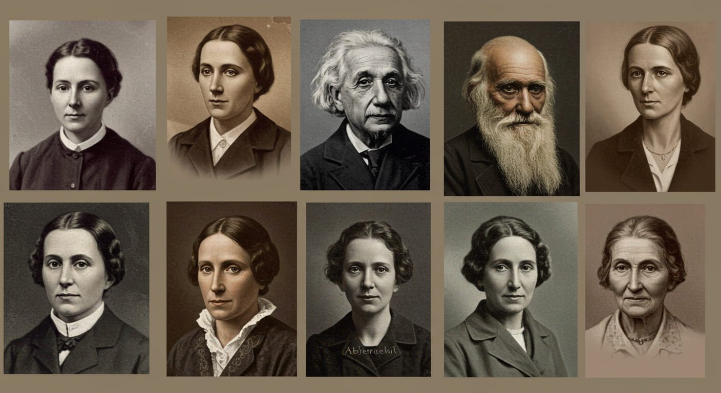 Retratos históricos de grandes pesquisadores que inspiraram gerações