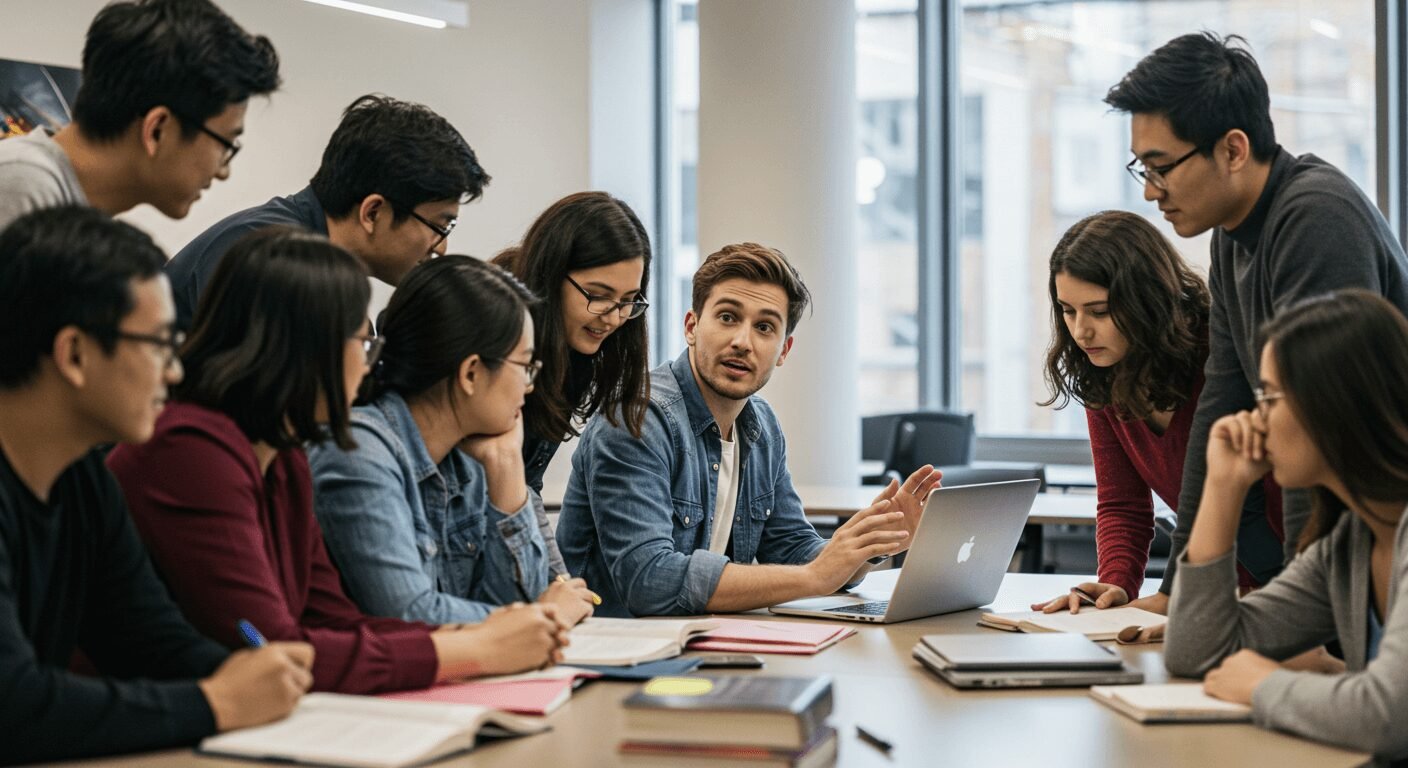 Produtividade consciente em grupo de estudo — colaboração acadêmica e foco com menos ansiedade